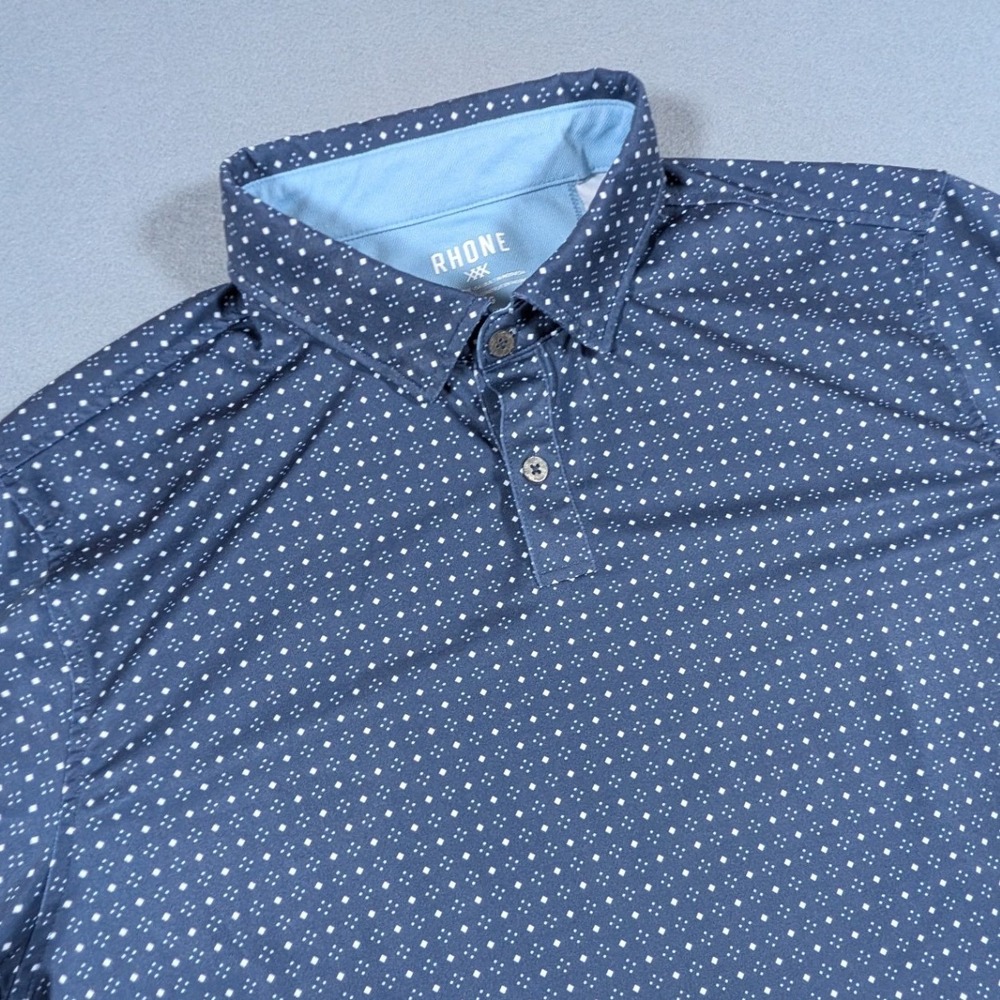 Rhone Polo Shirt Mens Large Blue Geometric Diamond Dot Short Sleeve 101646